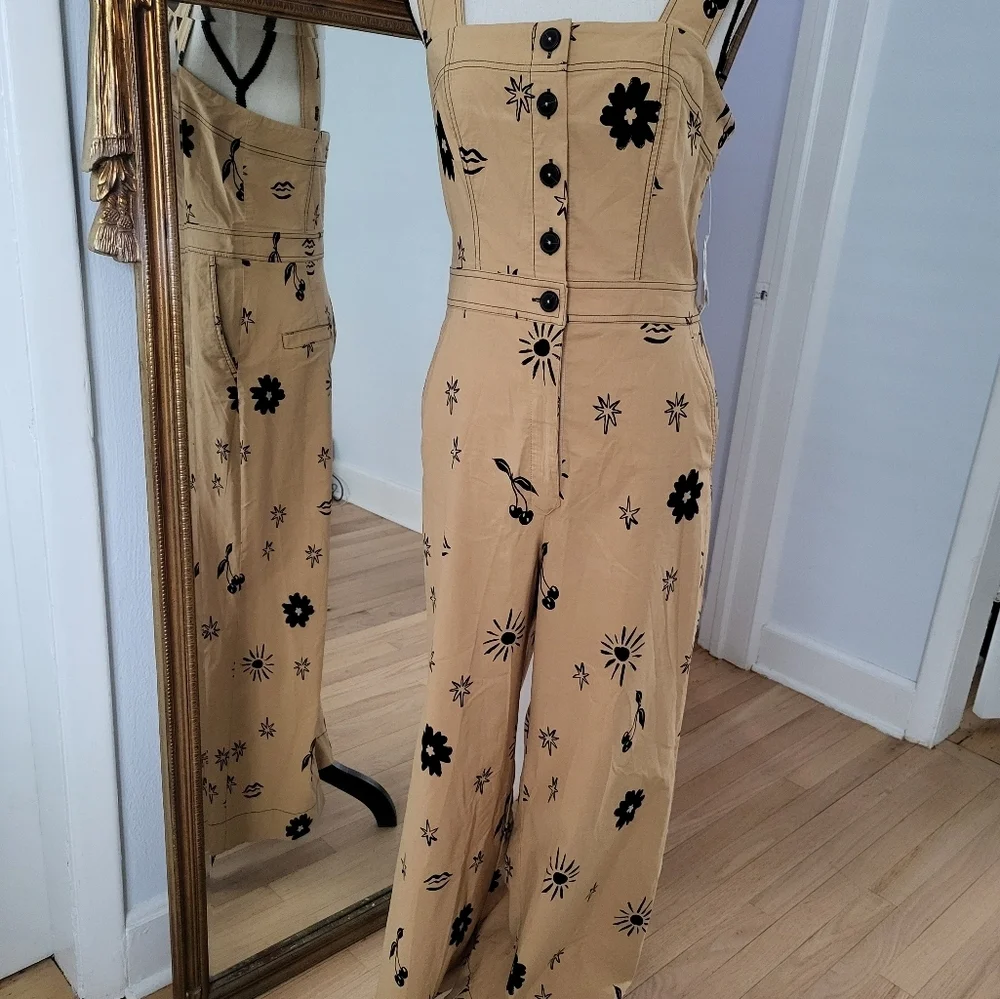 Anthropology/ Maeve Beige Floral Button-Front Jumpsuit - Picture 3 of 14